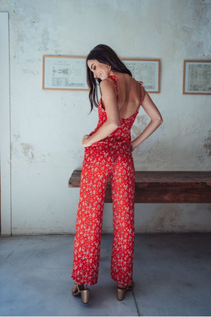 RED PRINTED CLAY JUMPSUIT