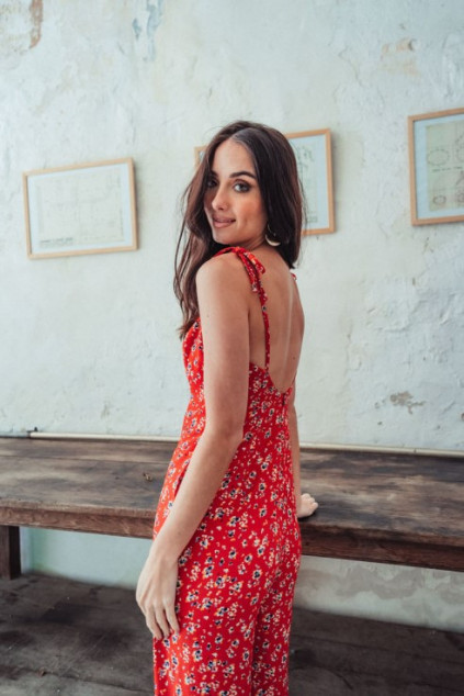 RED PRINTED CLAY JUMPSUIT