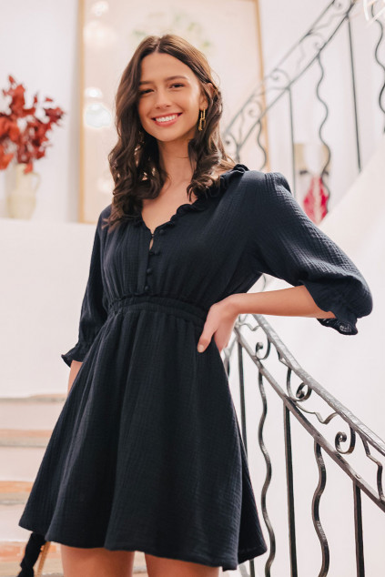 ROBE ELLEN NOIR COTON