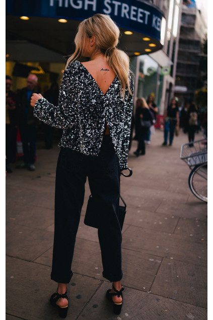 CALIOPE SILVER SEQUIN BLOUSE