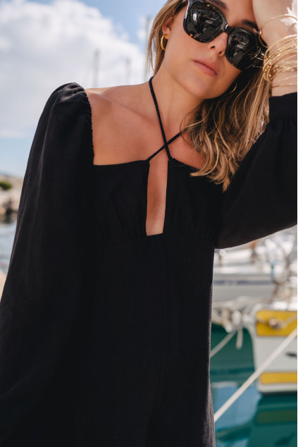 AYA LIN BLACK VISCOSE ROMPER