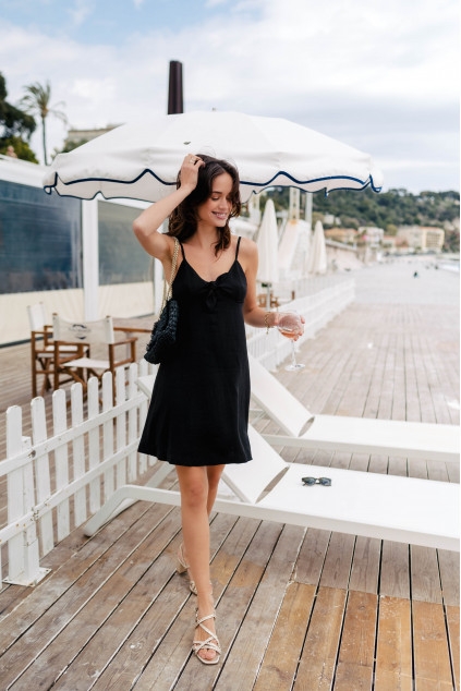 MARJORIE DRESS BLACK LINEN...