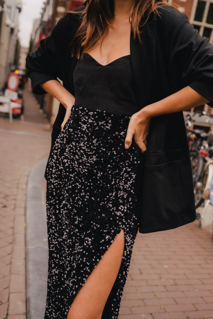 LEANA SEQUIN SKIRT BLACK