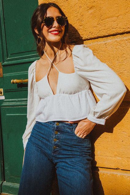 TOP QUITERIE LIN VISCOSE WHITE
