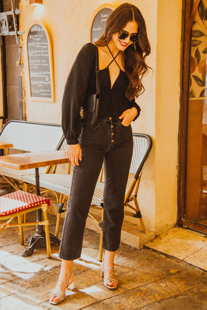 TOP QUITERIE LIN VISCOSE BLACK