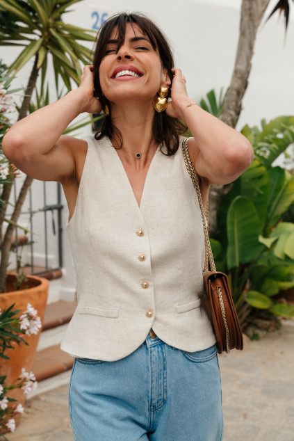 GILET VENISE LIN VISCOSE BEIGE