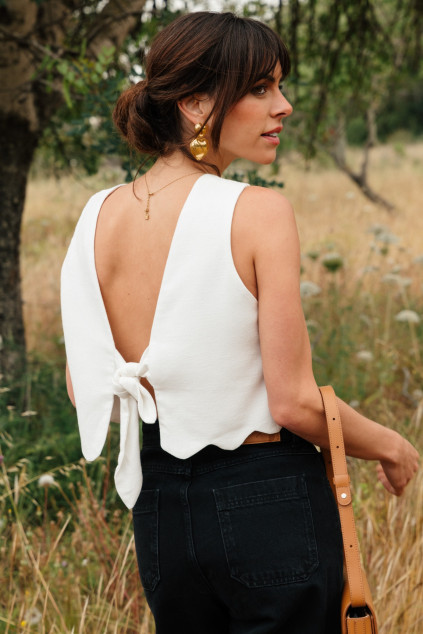 TOP BOXY LIN VISCOSE BLANC