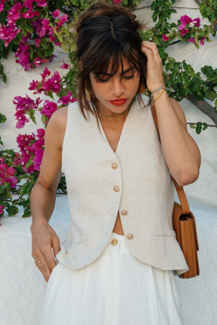 BEIGE LINEN VISCOSE VEST