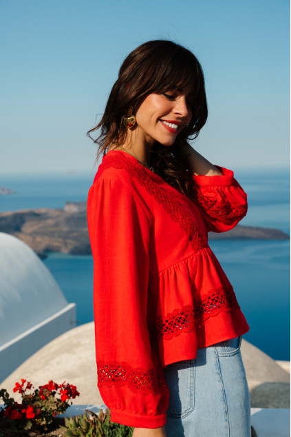 AMY LIN VISCOSE BLOUSE RED